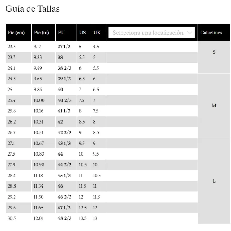 GUÍA DE TALLAS CALCETINES NNORMAL, ARISTARUN