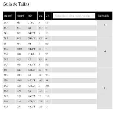 GUÍA DE TALLAS CALCETINES NNORMAL, ARISTARUN