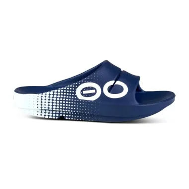 OOFOS OOAHH SPORT SANDALIA DE RECUPERACION MATRIX NAVY UNISEX VISTA EXTERIOR, ARISTARUN