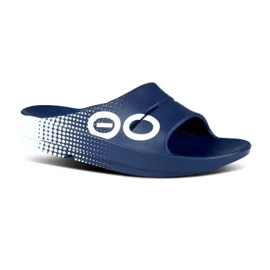 OOFOS OOAHH SPORT SANDALIA DE RECUPERACION MATRIX NAVY UNISEX VISTA PERFIL EXTERIOR, ARISTARUN