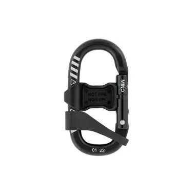 PETZL MINO MOSQUETON AUXILIAR VISTA CON DOS ACCESORIOS POSTERIOR, ARISTARUN