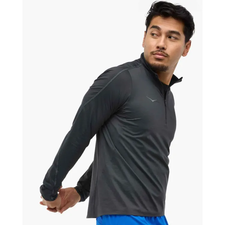 HOKA SUDADERA RUNNING NEGRO GLIDETECH QUARTER ZIP HOMBRE VISTA LATERAL,ARISTARUN