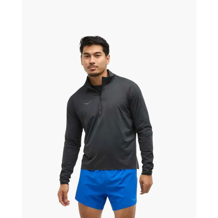 HOKA SUDADERA RUNNING NEGRO GLIDETECH QUARTER ZIP HOMBRE VISTA FRONTAL,ARISTARUN