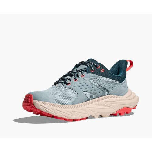 HOKA ANACAPA 2 LOW GTX AZUL ROSA ZAPATILLAS TREKKING MUJER VISTA DELANTERA,ARISTARUN