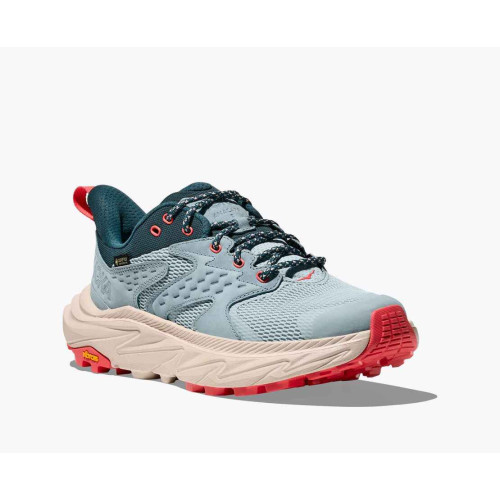 HOKA ANACAPA 2 LOW GTX AZUL ROSA ZAPATILLAS TREKKING MUJER VISTA PORTADA,ARISTARUN