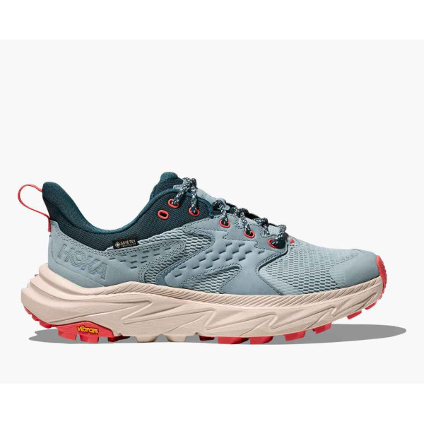 HOKA ANACAPA 2 LOW GTX AZUL ROSA ZAPATILLAS TREKKING MUJER VISTA EXTERIOR,ARISTARUN