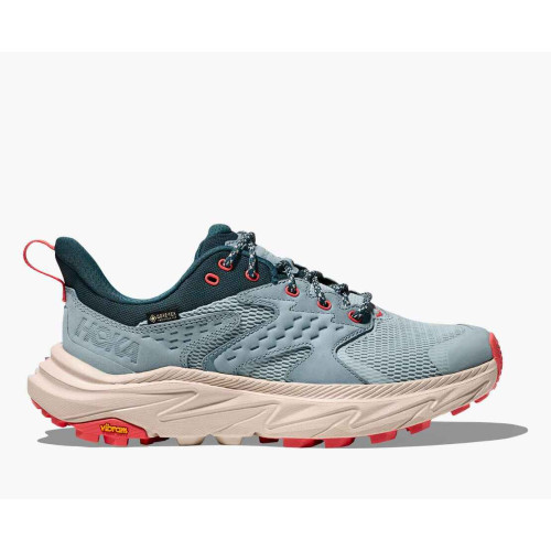 HOKA ANACAPA 2 LOW GTX AZUL ROSA ZAPATILLAS TREKKING MUJER VISTA EXTERIOR,ARISTARUN