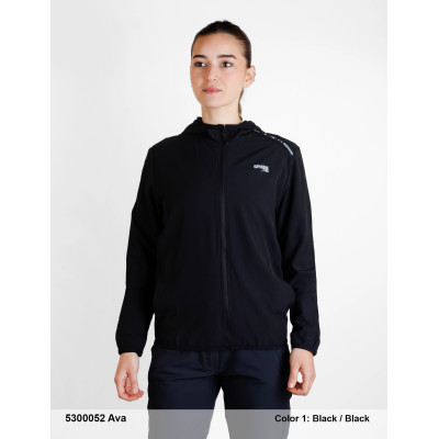 SPHERE PRO AVA NEGRO CHAQUETA CORTAVIENTOS MUJER DELANTERA, ARISTARUN
