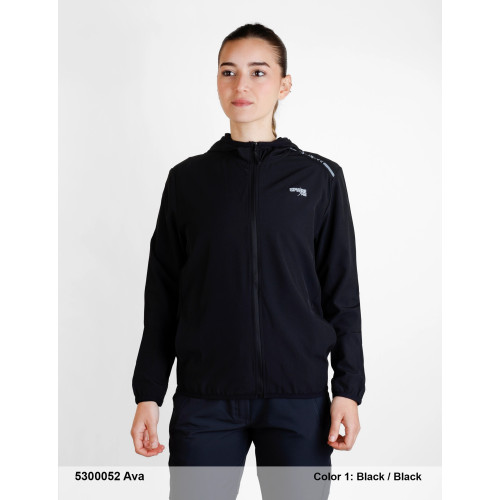 SPHERE PRO AVA NEGRO CHAQUETA CORTAVIENTOS MUJER DELANTERA, ARISTARUN