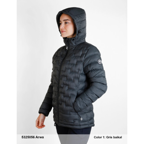 SPHERE PRO ARWA GRIS CHAQUETA RELLENEO MUJER LATERAL GORRO, ARISTARUN