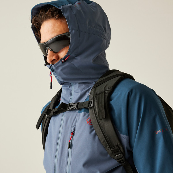 DARE2B TORREK II AZUL CHAQUETA IMPERMEABLE HOMBRE MODELO GORRO, ARISTARUN