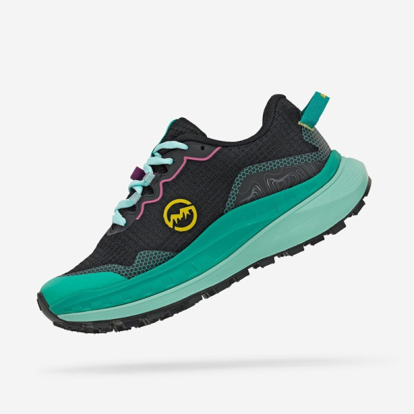ATOM TERRA MAX NEGRO AZUL ZAPATILLAS TRAIL MUJER VISTA INTERIOR,ARISTARUN