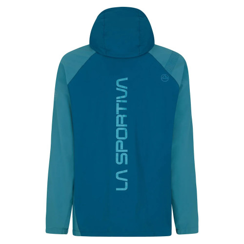 LA SPORTIVA RUN JKT AZUL CHAQUETA IMPERMEABLE MUJER TRAIL VISTA TRASERA,ARISTARUN