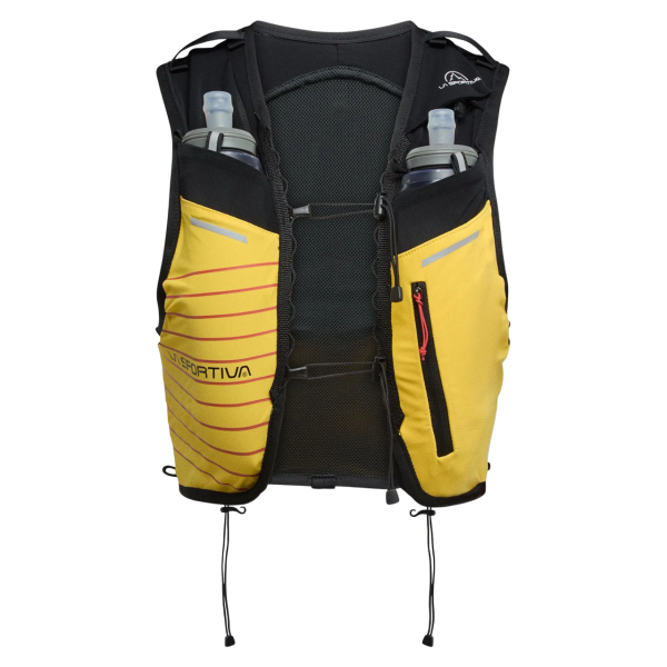 LA SPORTIVA TRAIL VEST 5L CHALECO HIDRATACIÓN NEGRO AMARILLO VISTA FRONTAL,ARISTARUN