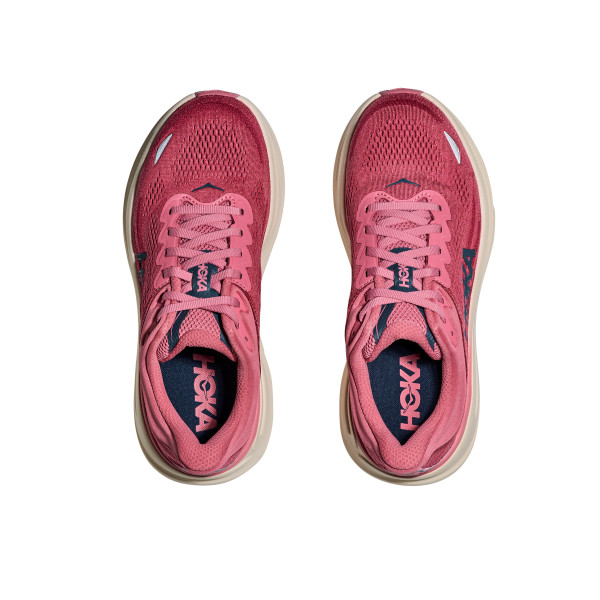 HOKA BONDI 9 ROSA BLANCO ZAPATILLAS RUNNING MUJER VISTA SUPERIOR,ARISTARUN