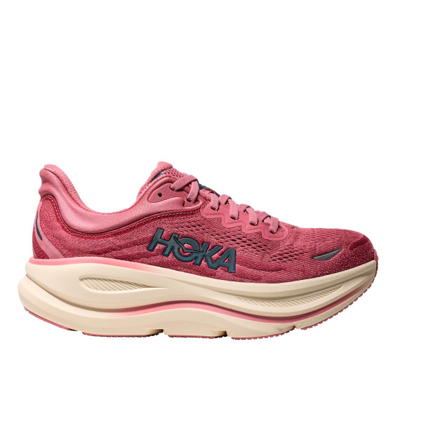HOKA BONDI 9 ROSA BLANCO ZAPATILLAS RUNNING MUJER VISTA EXTERIOR,ARISTARUN