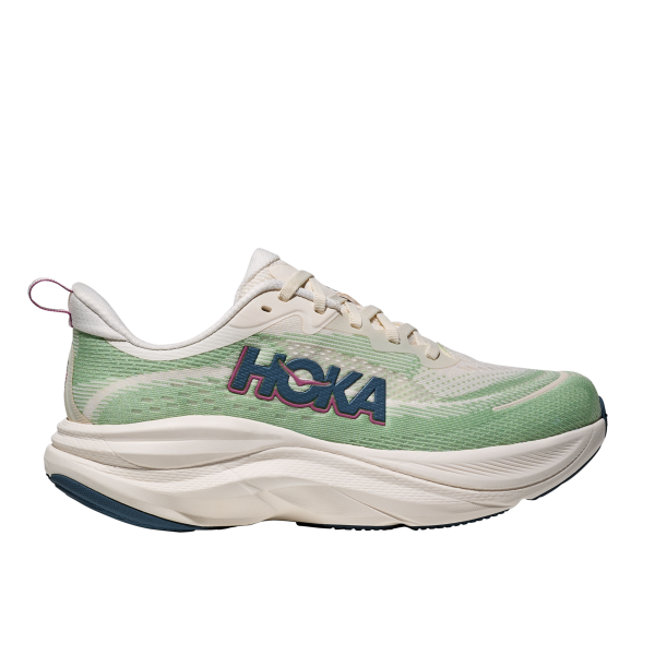 HOKA SKYFLOW BLANCO VERDE ZAPATILLAS RUNNING MUJER LATERAL, ARISTARUN