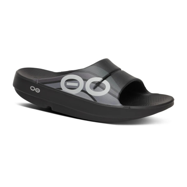 OOFOS OOAHH SPORT SANDALIA DE RECUPERACIÓN BLACK-WAVE UNISEX VISTA LATERAL EXTERIOR, ARISTARUN