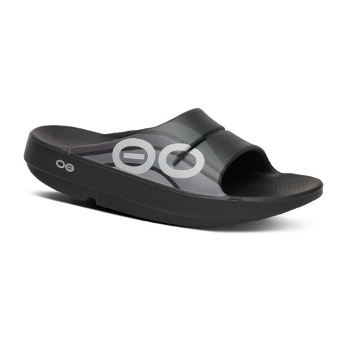 OOFOS OOAHH SPORT SANDALIA DE RECUPERACIÓN BLACK-WAVE UNISEX VISTA LATERAL EXTERIOR, ARISTARUN
