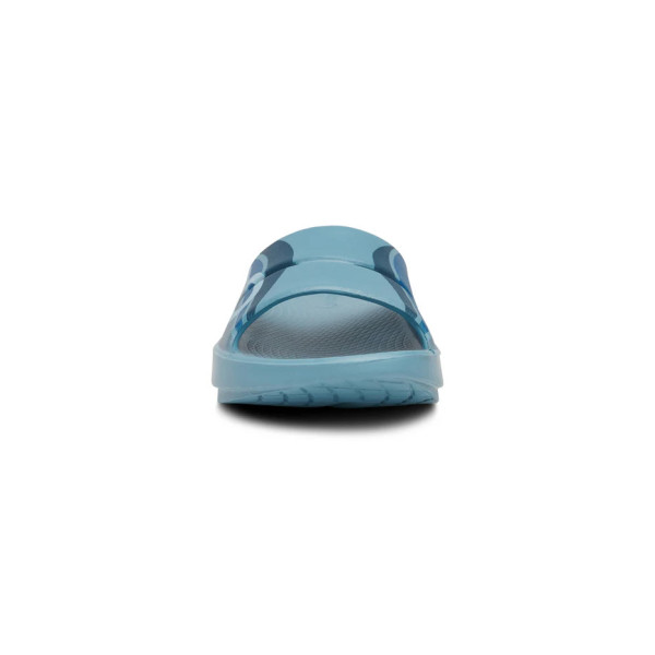 OOFOS OOAHH SPORT SANDALIA DE RECUPERACION OCEAN BLUE WAVE UNISEX VISTA FRONTAL, ARISTARUN