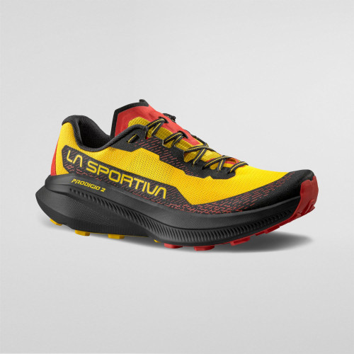 LA SPORTIVA PRODIGIO 2 NEGRO AMARILLO ZAPATILLAS TRAIL HOMBRE VISTA LATERAL, ARISTARUN