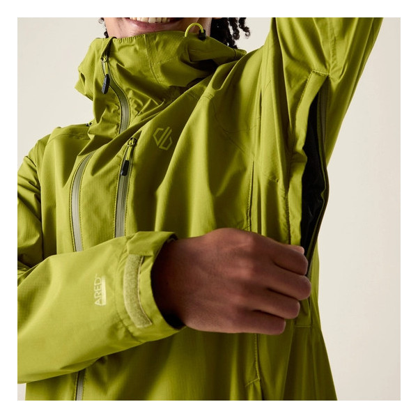 DARE 2B CHAQUETA IMPERMEABLE TORREK BREATHE OUT HOMBRE VERDE PISTACHO VISTA APERTURA AXILA, ARISTARUN