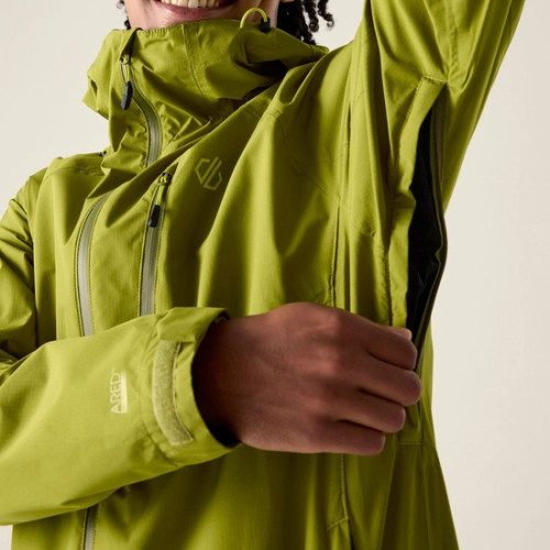 DARE 2B CHAQUETA IMPERMEABLE TORREK BREATHE OUT HOMBRE VERDE PISTACHO VISTA APERTURA AXILA, ARISTARUN