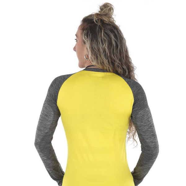 PIMIENTO NEGRO CAMISETA TERMORREGULADORA AMARILLO GRIS UNISEX VISTA ESPALDA, ARISTARUN