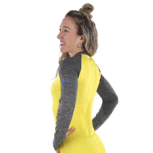 PIMIENTO NEGRO CAMISETA TERMORREGULADORA AMARILLO GRIS UNISEX VISTA PERFIL, ARISTARUN