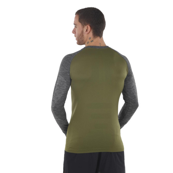 PIMIENTO NEGRO CAMISETA TERMORREGULADORA VERDE GRIS UNISEX VISTA TRASERA, ARISTARUN