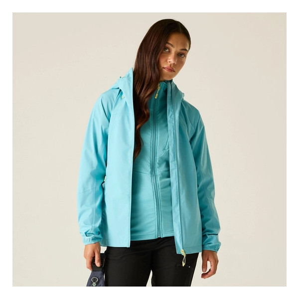 DARE 2B CHAQUETA IMPERMEABLE TORREK BREATHE EASY CELESTE MUJER VISTA FRONTAL, ARISTARUN