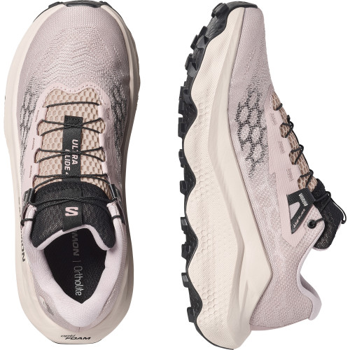 SALOMON ULTRA GLIDE 4 ROSA PASTEL ZAPATILLAS TRAIL MUJER VISTA PAREJA, ARISTARUN