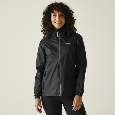 REGATTA CORINNE IV NEGRO CHAQUETA IMPERMEABLE VISTA FRONTAL, ARISTARUN