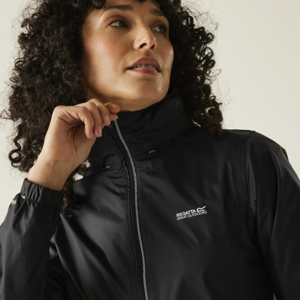 REGATTA CORINNE IV NEGRO CHAQUETA IMPERMEABLE VISTA CREMALLERA REFLECTANTE, ARISTARUN
