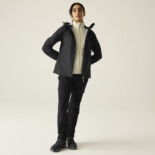 DARE 2B CHAQUETA IMPERMEABLE TORREK BREATHE EASY NEGRA MUJER VISTA COMPLETA, ARISTARUN