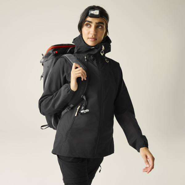 DARE 2B CHAQUETA IMPERMEABLE TORREK BREATHE EASY NEGRA MUJER VISTA FRONTAL, ARISTARUN