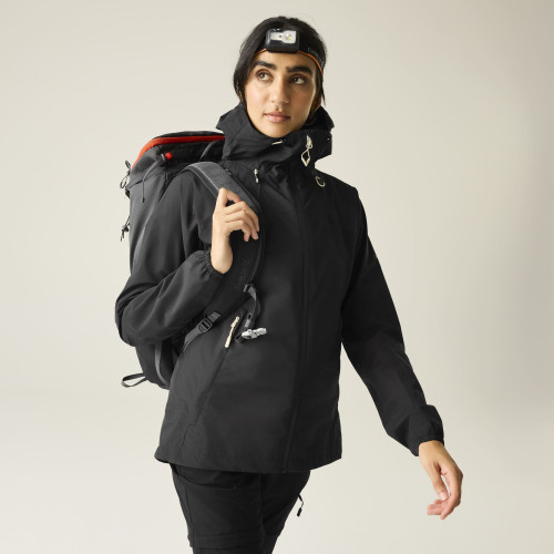 DARE 2B CHAQUETA IMPERMEABLE TORREK BREATHE EASY NEGRA MUJER VISTA FRONTAL, ARISTARUN