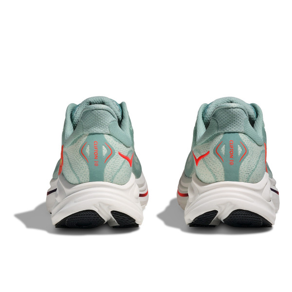 HOKA CLIFTON 10 VERDE ROJO ZAPATILLAS ASFALTO HOMBRE VISTA ANTERIOR,ARISTARUN
