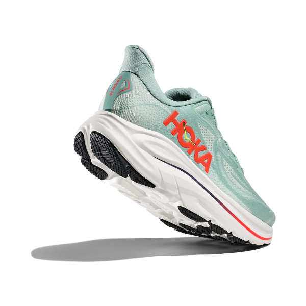 HOKA CLIFTON 10 VERDE ROJO ZAPATILLAS ASFALTO HOMBRE VISTA TRASERA,ARISTARUN