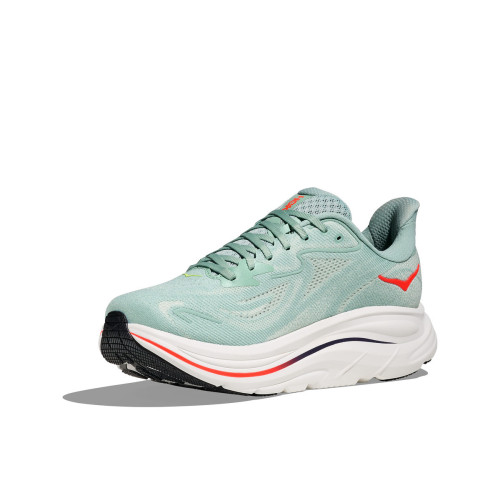 HOKA CLIFTON 10 VERDE ROJO ZAPATILLAS ASFALTO HOMBRE VISTA PERFIL,ARISTARUN