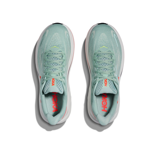 HOKA CLIFTON 10 VERDE ROJO ZAPATILLAS ASFALTO HOMBRE VISTA SUPERIOR,ARISTARUN