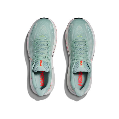 HOKA CLIFTON 10 VERDE ROJO ZAPATILLAS ASFALTO HOMBRE VISTA SUPERIOR,ARISTARUN