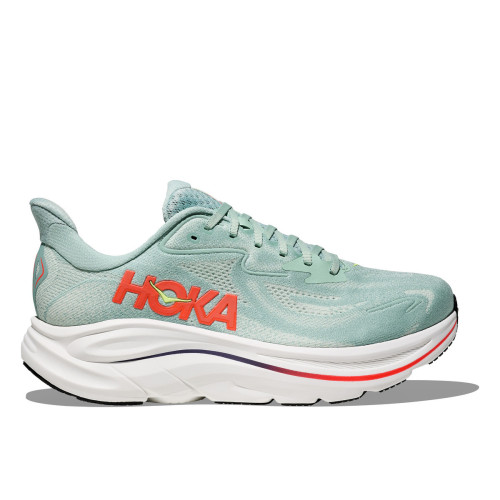 HOKA CLIFTON 10 VERDE ROJO ZAPATILLAS ASFALTO HOMBRE VISTA EXTERIOR,ARISTARUN