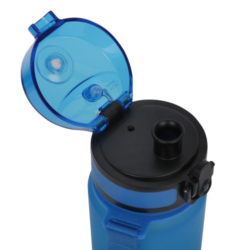 REGATTA BOTELLA FLIP TRITAN 0.6L AZUL AMARILLA VISTA TAPON ABIERTO, ARISTARUN
