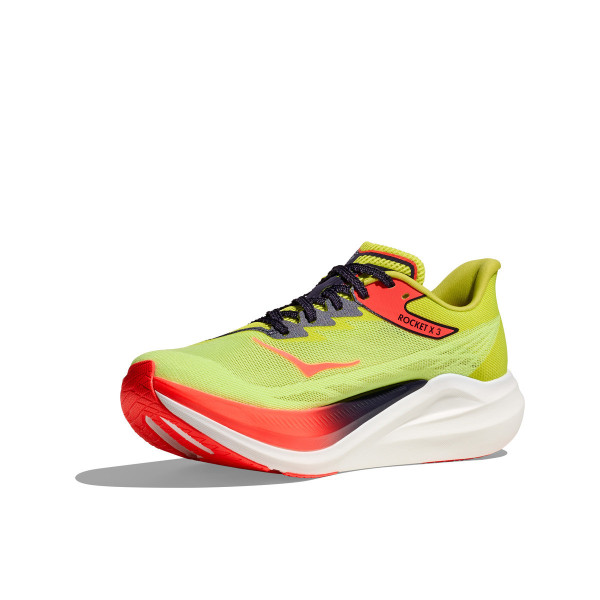 HOKA ROCKET X 3 AMARILLO ROJO ZAPATILLAS RUNNING UNISEX VISTA LATERAL,ARISTARUN