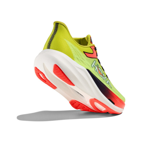 HOKA ROCKET X 3 AMARILLO ROJO ZAPATILLAS RUNNING UNISEX VISTA TRASERA,ARISTARUN