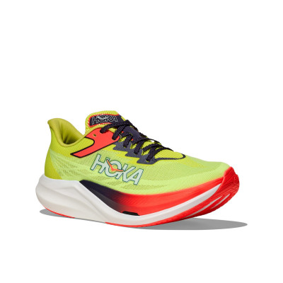 HOKA ROCKET X 3 AMARILLO ROJO ZAPATILLAS RUNNING UNISEX VISTA EXTERIOR,ARISTARUN