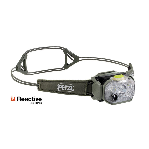 PETZL SWIFT RL 1200 LÚMENES NEGRO VERDE FRONTAL VISTA FRONTAL, ARISTARUN