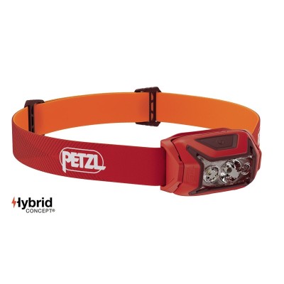 PETZL ACTIK 450 LÚMENES ROJO FRONTAL VISTA PERFIL, ARISTARUN