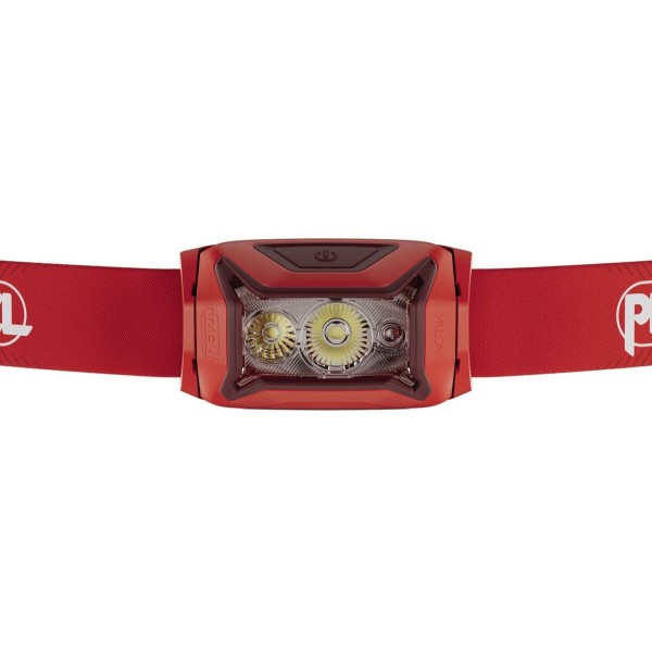PETZL ACTIK 450 LÚMENES ROJO FRONTAL VISTA FRONTAL, ARISTARUN